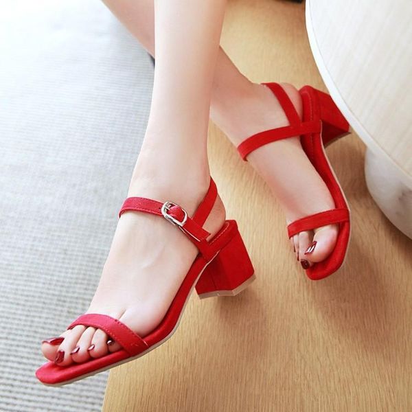 

большой размер высокие каблуки сандалии женщин обувь женщина летние дамы oneword тонкий opentoed пряжкой сандалии с толстыми каблуками, Black