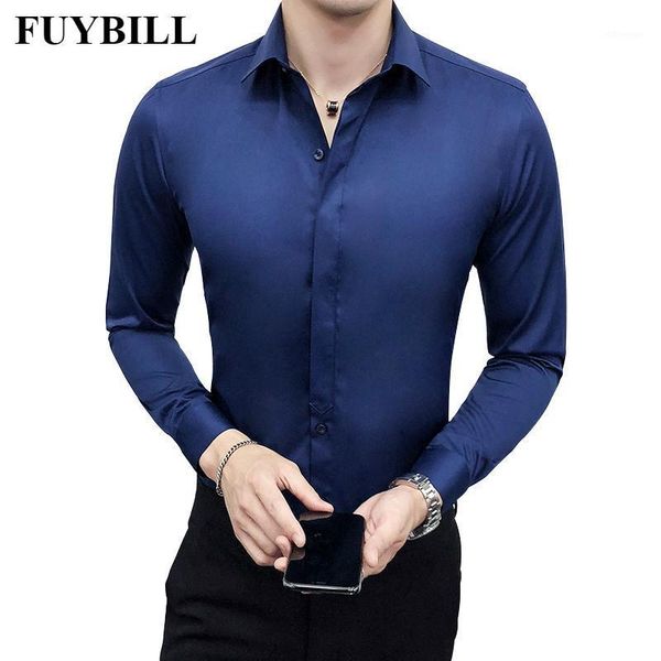 

men's dress shirts fuybill men's solid color shirt simple and comfortable single-breasted business casual slim stretch long sleeve, White;black
