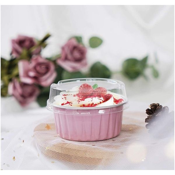

100pcs 5oz 125ml disposable cake baking cups muffin liners cups with lids aluminum foil cupcake baking cups f sqcmnm