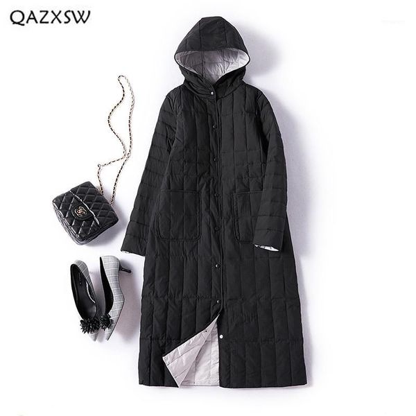 

ld151 lightweight women down jacket long coat 2018 autumn winter new fashion hooded long knee white duck down outerwear ld1511, Black