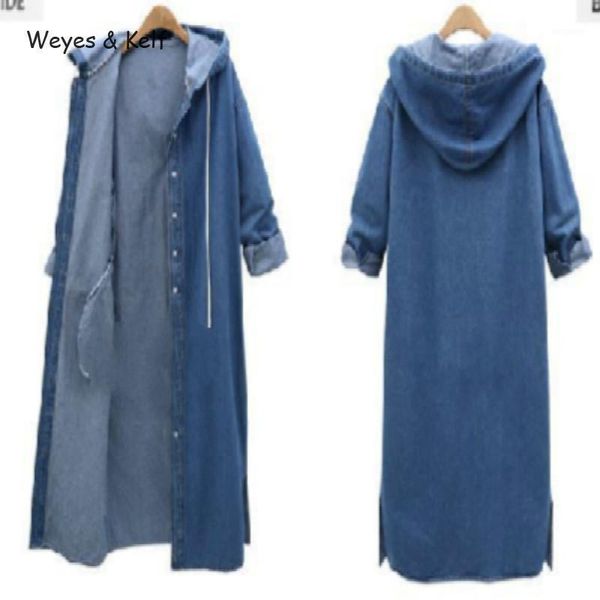 

weyes & kelf single breasted hooded long sleeves denim windbreaker women 2020 autumn solid a-line long trench coats women1, Tan;black