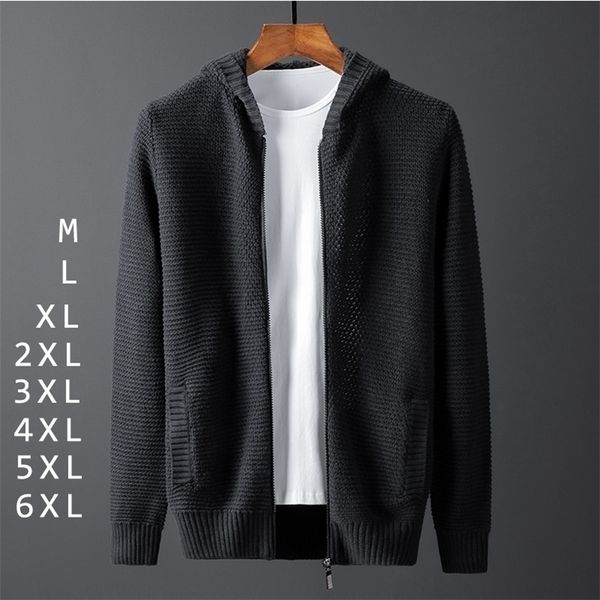 

plus size casual solid knitted sweater jackets men zipper black korean sweaters hooded pockets cardigan hombre cremallera winter 201105, White;black