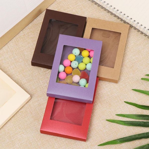 

gift wrap 10pcs multi color paper package& display box with clear pvc window candy favors arts&krafts package box1