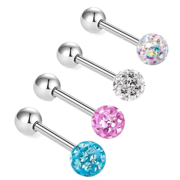 

1pc surgical steel tongue rings women handmade epoxy coated crystal piercing tongue barbells piercing jewelry 14g q sqcafd, Silver