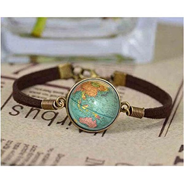 

link, chain steampunk leather bracelet for women men earth charm brown pendant men's ladies fashion jewelry gift, Black