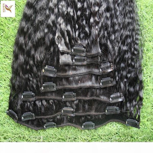 

100% clip in human hair extensions malaysian clip in hair 7 pieces set 100g kinky curly hair extensions, Black;brown