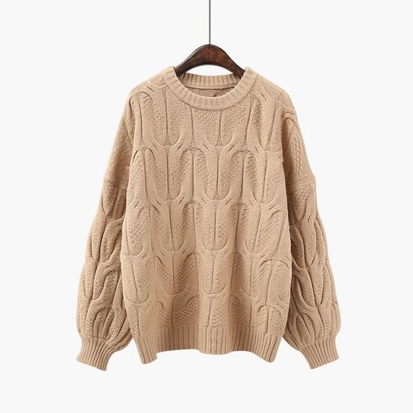 

women's sweaters knit lantern sleeve women pullover autumn 2021 winter koran loose thick linen flower twist bottom sweater, White;black