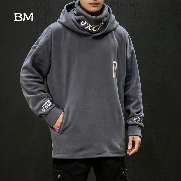 

winter hoodie streetwear fashions flocking high collar korean style brushed clothes men hip hop sweatshirts kg-709, Black