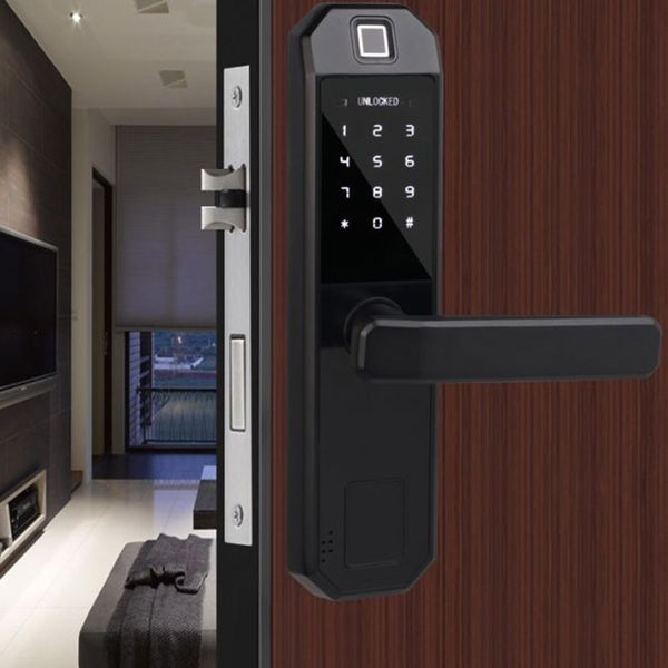 

smart indoor wooden door fingerprint lock Double tongue Intelligent anti-theft Low battery alarm Voice navigation