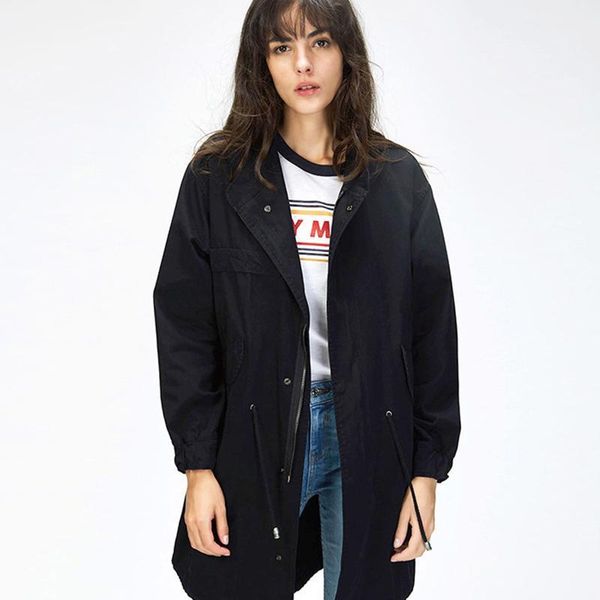 

liva girl women harajuku windbreaker 2019 new autumn long sleevd casual medium long ternch coat woman loose coats1, Tan;black