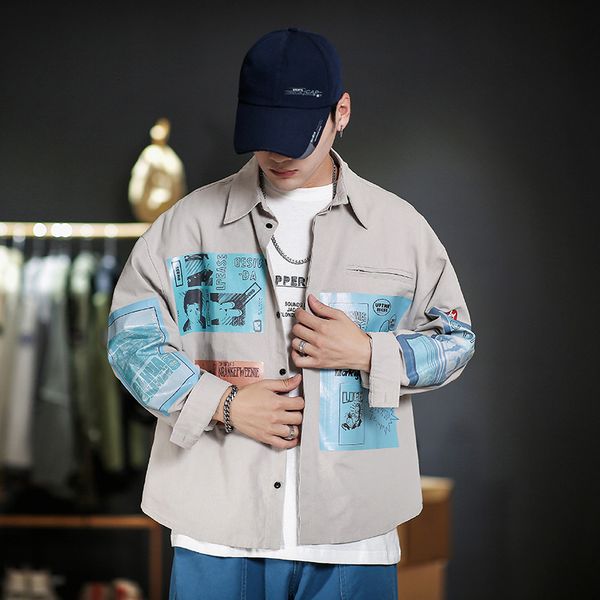 

2021 new black blue hip hop streetwear korean clothes casual brand oversize shirt men long sleeve spring autumn 6owv, White;black
