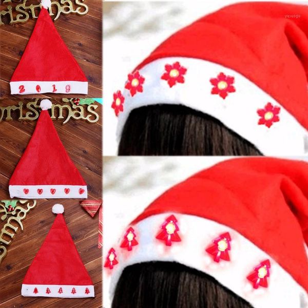 

red illuminate felt christmas hat caps non-woven fabric cap printing kids adults new year thick plush decorations santa claus1