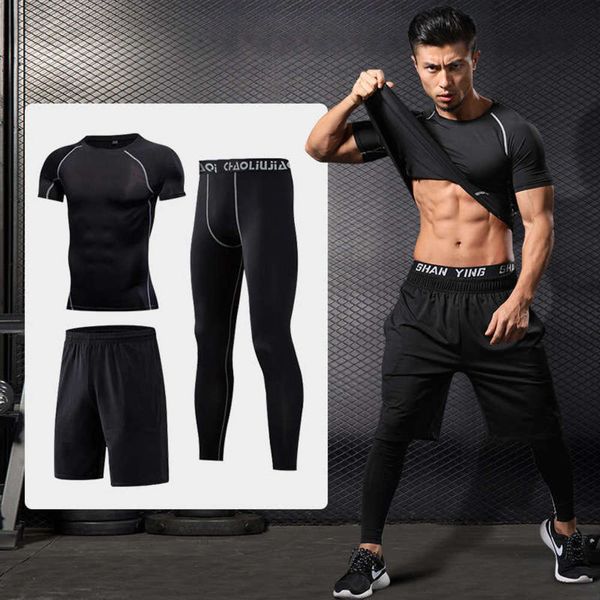 

summer new fast fitness wear men's drying basketball short sleeve t-shirt tights training running suit, Gray