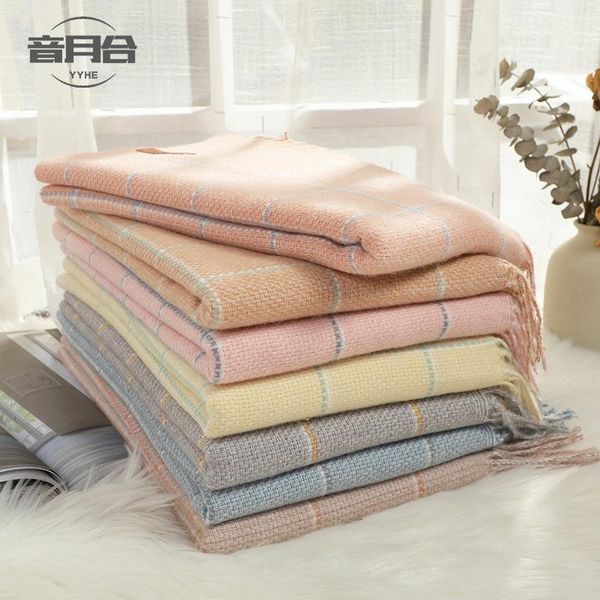 

scarf women's fashion dual-use shawl striped fringed solid color scarf warm autumn and winter women winter women, Blue;gray