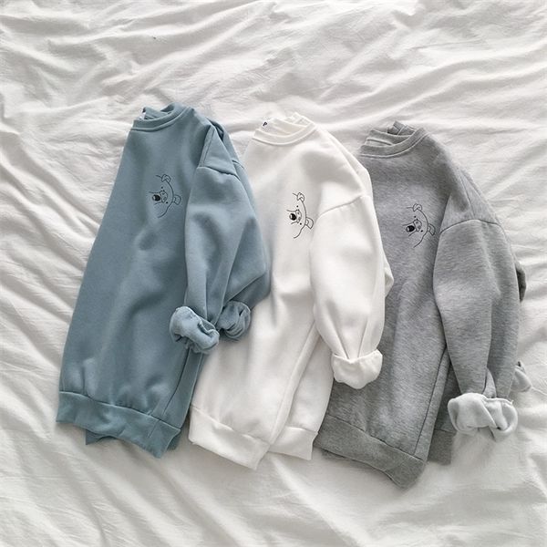 

harajuku thickening sweatshirt women casual oversize bf gray blue pig pattern pullover female fashion autumn winter, Black