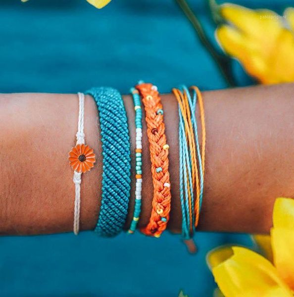 5 Stück Wild Fashion INS Wax Line handgemachtes Armband gewebt Gänseblümchen Sonnenblume blau und gelb gemischte Farbe Seilkette Großhandel Geschenk1