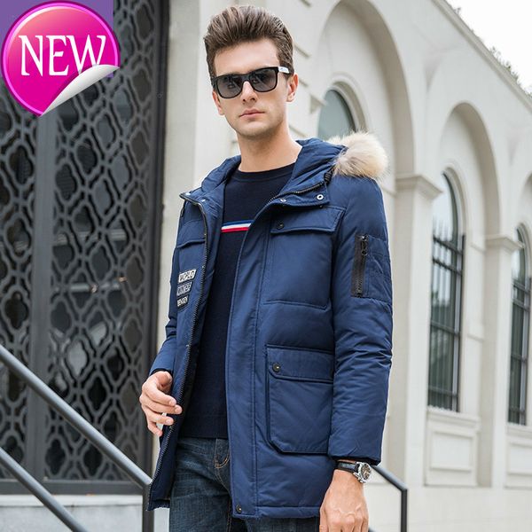 

down men's long coat autumn winter jacket men hooded fur collar parka jackets doudoune homme j2602023f kj803, Black