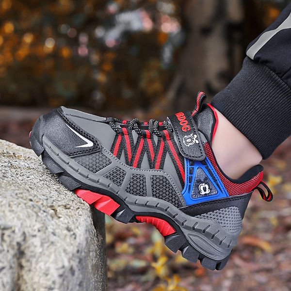 

kids outdoor waterproof hiking shoes children non-slip casual sneakers boys breathable camping trekking climbing, Black