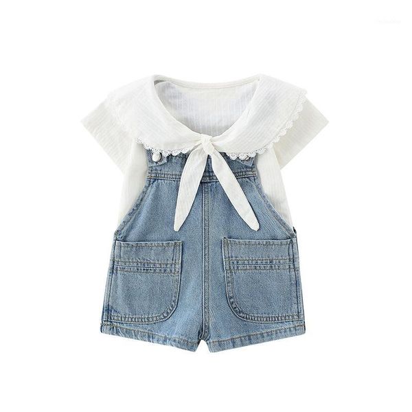 

clothing sets 2pcs wlg girls outfits kids summer short sleeve white t shirt and denim blue overall set baby girl casual clothes1