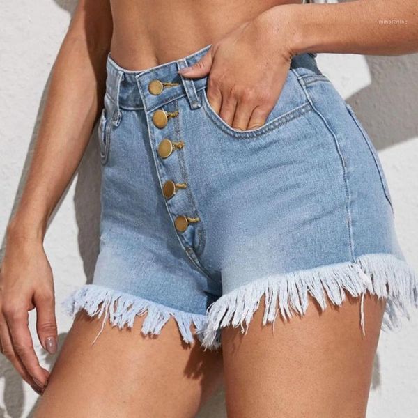

womail 2020 new summer tassel multi-button high waist denim shorts womens pocket jeans denim female casual shorts f791, White;black