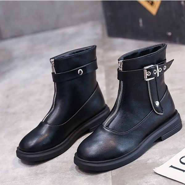 

2020 new casual women shoes autumn pu leather women's boots fashion zipper ankle boots comfortable soft short tube, Black