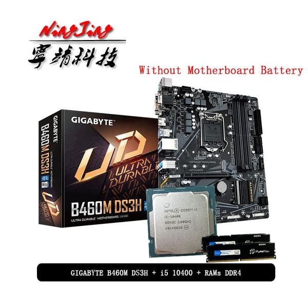 

intel core 10400 cpu + gigabyte ga b460m ds3h motherboard + pumeitou ddr4 8g 16g 2666mhz rams suit lga 1200 without cooler