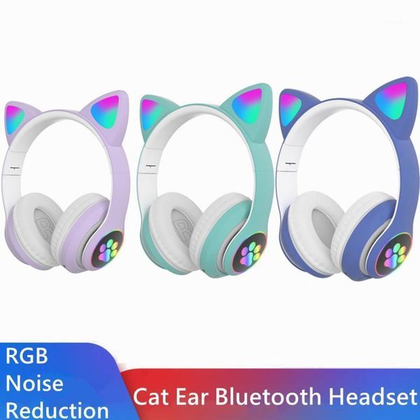 

cat ear bluetooth headset noise reduction cute style rgb luminous headphones tf card 3.5mm jack with microphone christmas1