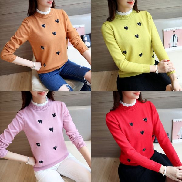 

autumn and winter clothing new korean version thickened love half high crew neck loose pullover and bottoming for pullover sweatersweater sw, White;black