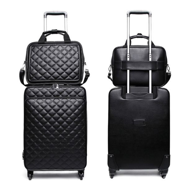 

fashion women spinner rolling luggage set 24" inch lady's cabin trolley bag leather travel suitcase 20" lj201118