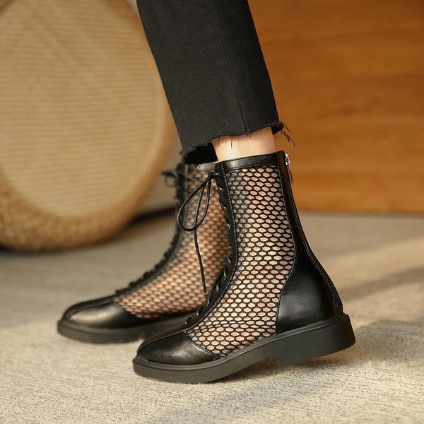

fashion hollow summer ankle boots for women shoes 2021 spring black beige short boots female lace up casual mesh shoes ladies