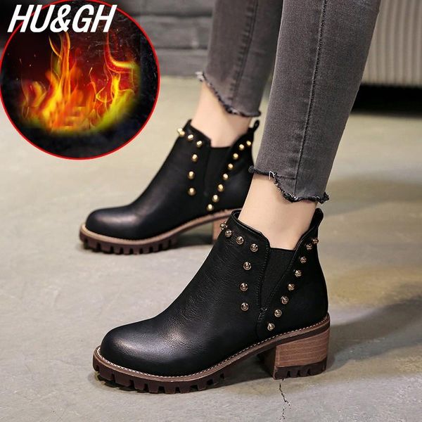 

2020 new autumn & winter women's rivet boots female fashion thick with boots students comfortable non-slip cotton, Black