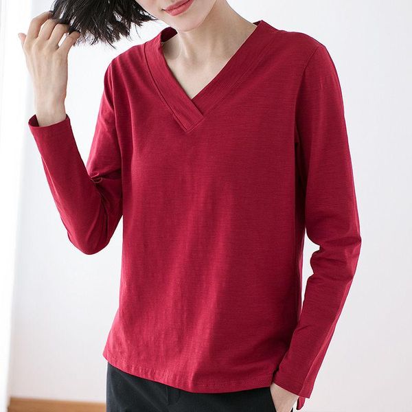 

women's blouses & shirts spring autumn style cotton blouse solid color v-neck temperament elegant long sleeve casual dd8327, White