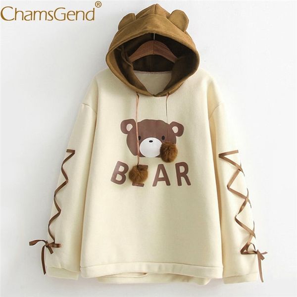 

harajuku kawaii bear print ear hoodie sweatshirt women girls teens lace ribbon long sleeve pullover coat jumper(not thick) 90117, Black