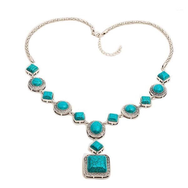 

fashion boho style green stone necklaces pendant silver collar choker statement necklace women turquoises pendant necklace1