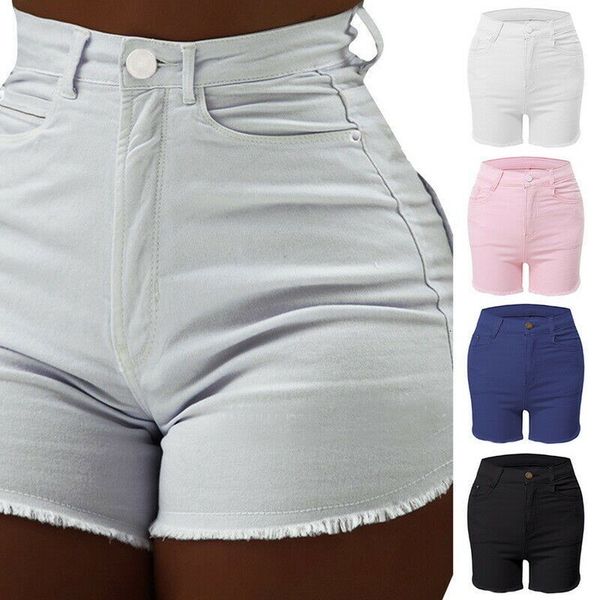 

women's high waist stretch summer jeans shorts pants, White;black