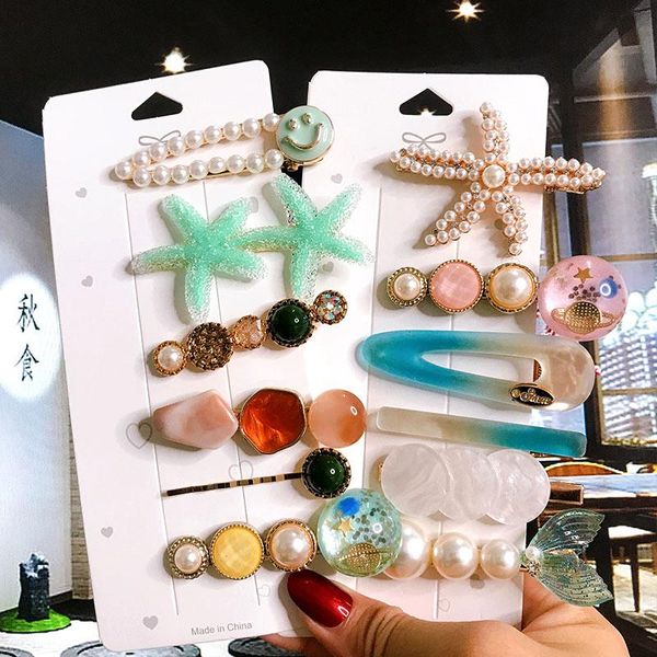 

hair accessories fashion simulated pearl acrylic women hairpins set jewelry starfish fish tail barrette clip for girl hairgrips
