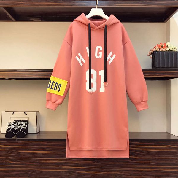 

large women's wear fall / winter 2020 new fat sister looks thin foreign style loose medium length plush sweater dress, Black