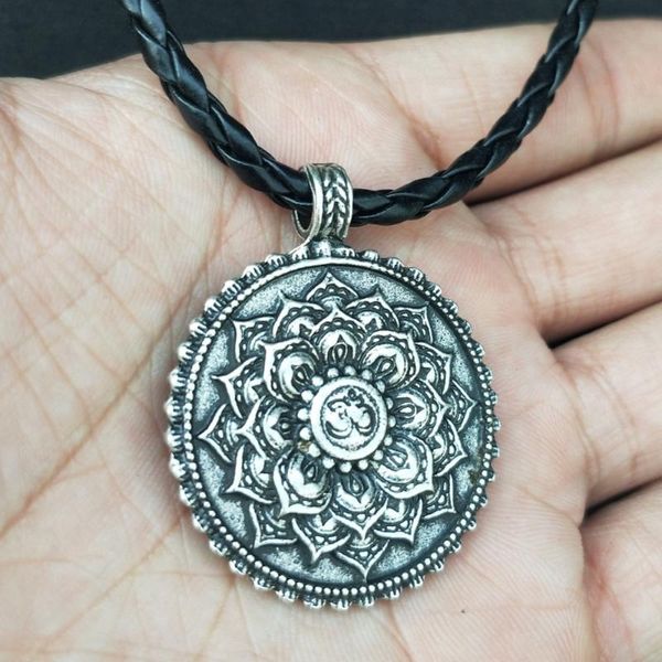 

Viking Amulet Flower of Life Dome Sacred Geometry Women Om Yoga Chakra Pendant Mandala Lotus Necklace Religious Choker Jewelry, Silver