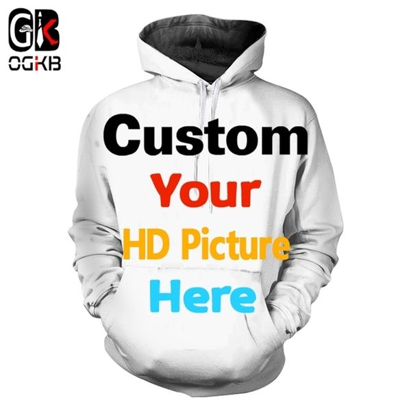 OGKB бренд настроить толстовки женщин / мужской 3D пользовательские фотографии Толстовка Print Diy Hoodie Hiphop Crewneck с капюшоном Pullover оптом 201211