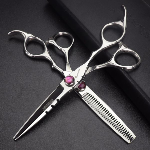 

6 режущий inch парикмахерская парикмахер ножницы профессиональные истончение ножницы парикмахерские ножницы 440c красный фиолетовый белый ba
