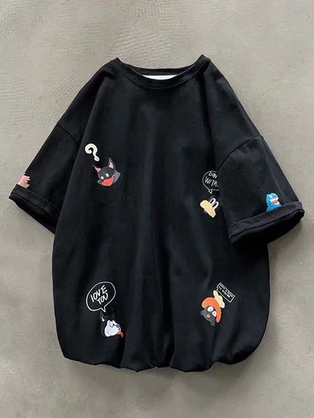 

summer classic cartoon short sleeve t-shirt for men's fashion, White;black