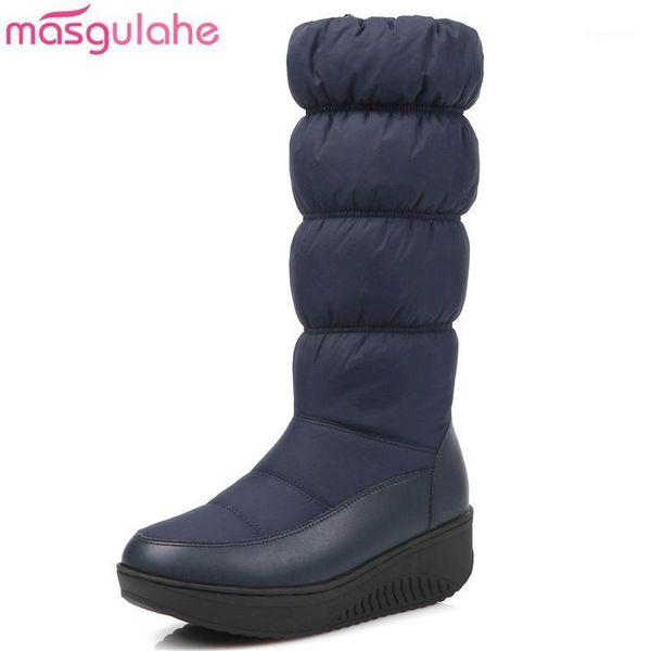 

masgulahe russia keep warm women snow boots zipper mid calf winter boots thick fur plush platform down wedges shoes1, Black