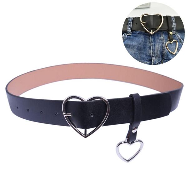 

105cm pu leather belt for women metal heart buckle corset belt wedding party dress decor waistband ladies streetwear, Black;brown