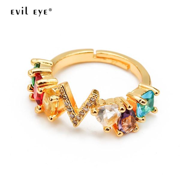 

evil eye initial letter ring gold color copper micro pave 26 alphabet ring adjustable fashion jewelry gifts for women men ey6619, Golden;silver