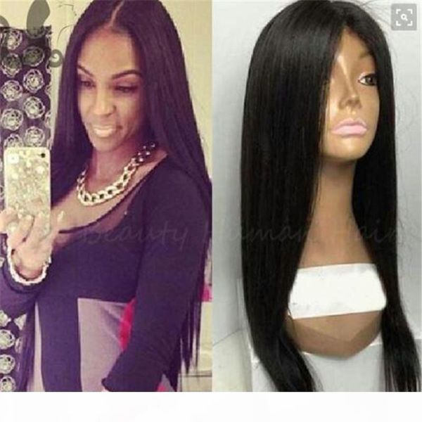 

brazilian human hair lace front wigs silky straight glueless full lace human hair wigs long straight for black women, Black;brown