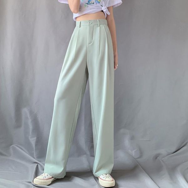 

casual pants women ulzzang chic pure purple loose office lady long pant high waist summer wide leg black fashion vintage capris, Black;white
