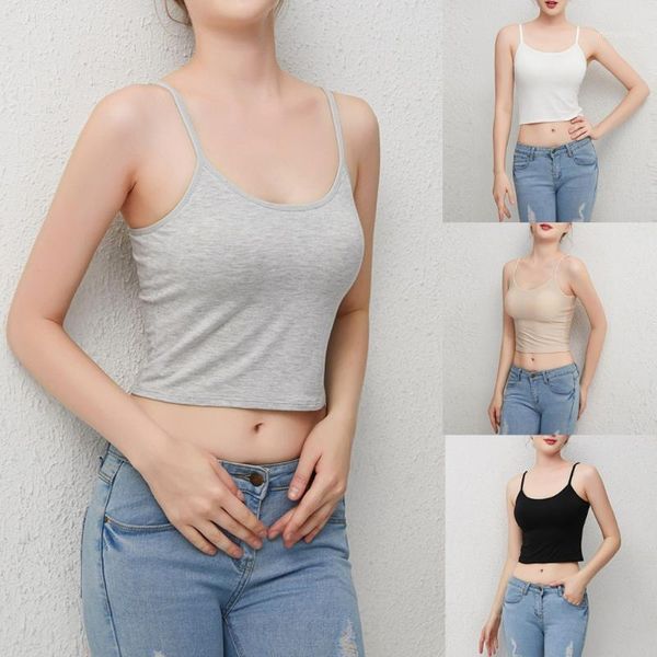 

women tank strap white camisola para mujer round neck camis vest push up with padded short 2020 @71