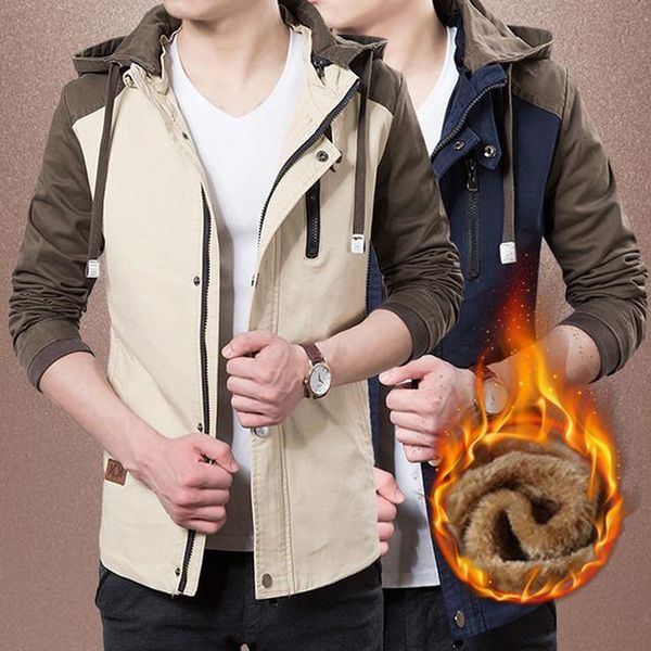 

fashion hooded winter coat men thick warm mens winter jacket fleece man's jackets outwear cotton coat parka ropa de hombre, Black