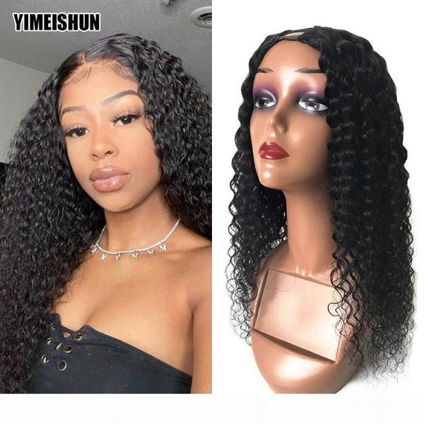 

kinky curly wig glueless u part wig human hair curly human hair peruvian wigs products for black women, Black;brown