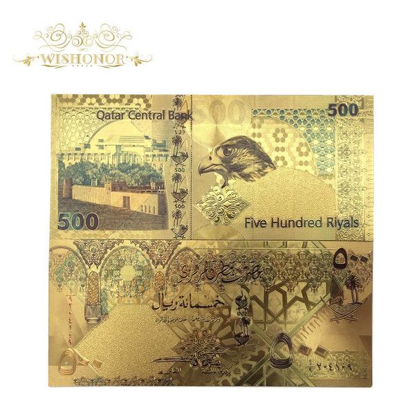 

10pcs lot for colored qatar banknotes 1 riyals banknotes in 24k gold fake paper money for gift bbyiqe homebag